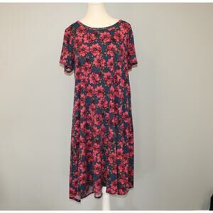 LuLaRoe Carly Hi-Lo Swing Floral Dress Size L T Shirt Blue Pink Pullover